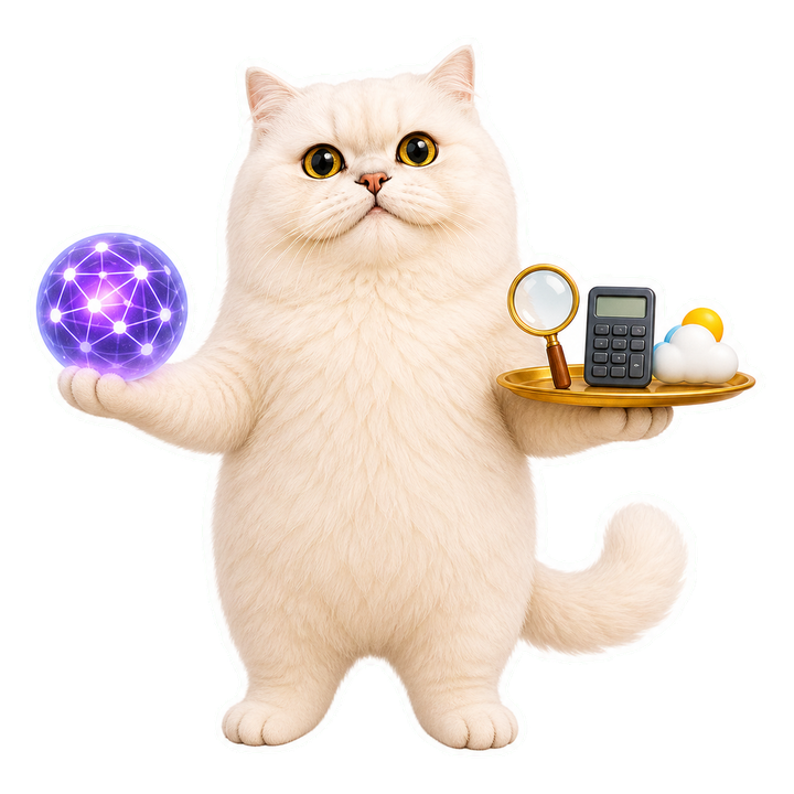 得意微笑的 Mochi 貓老師平衡語言模型與搜尋計算天氣工具
