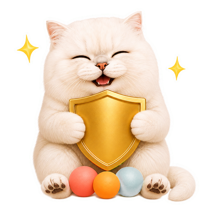 Mochi 貓老師閉眼安心笑著抱住留客獎盃與顧客球