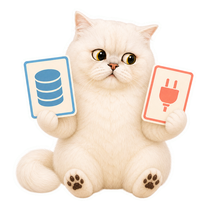 溫和思考的 Mochi 貓老師比較資料庫與 API 兩張無字路線卡