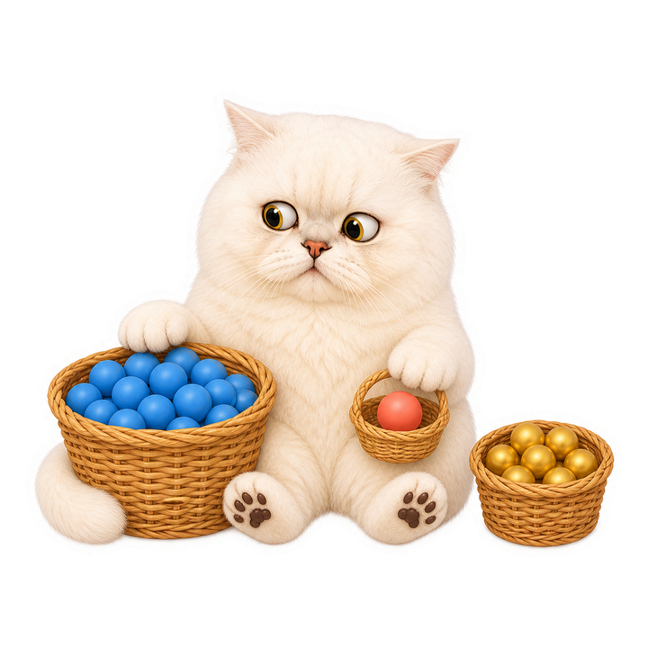 忙亂左右看的 Mochi 貓老師分配全部資料、一筆資料與小批資料籃