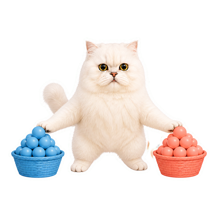 Mochi 貓老師讓兩個球籃彼此遠離並把各籃彩球聚緊
