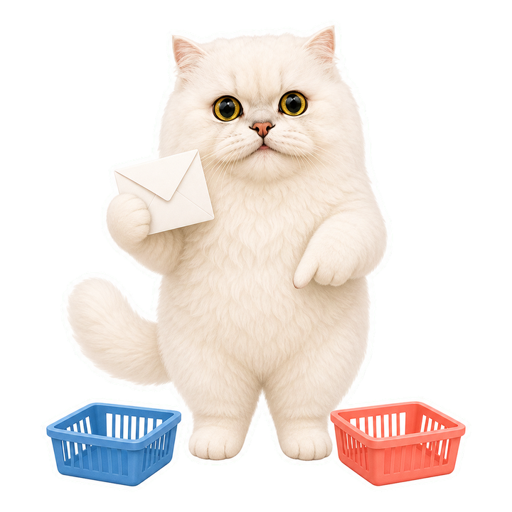 Mochi 貓老師把信件分到兩個郵件籃示範機率分類