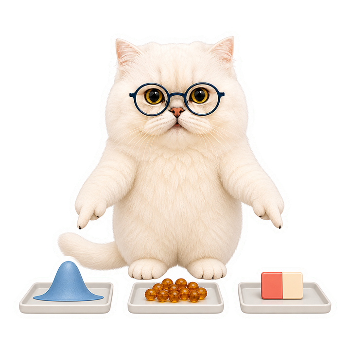 Mochi 貓老師展示鐘形曲線計數珠與二元開關三種模型