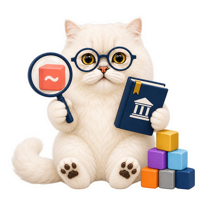 Mochi 貓老師用放大鏡、知識書與 token 方塊檢查幻覺