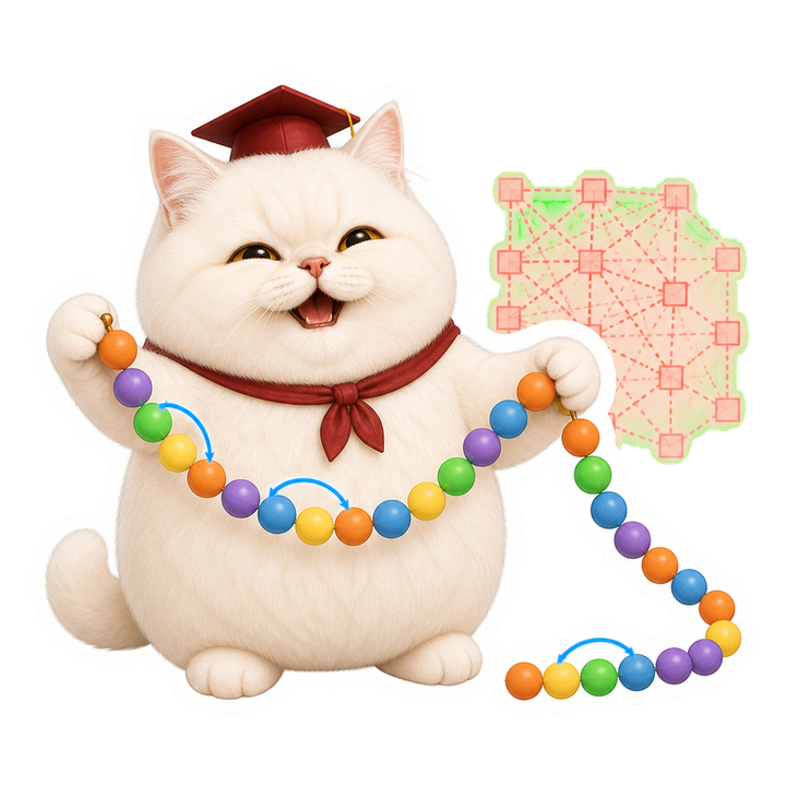 戴學士帽的 Mochi 貓老師安心用長 token 串總結稀疏注意力