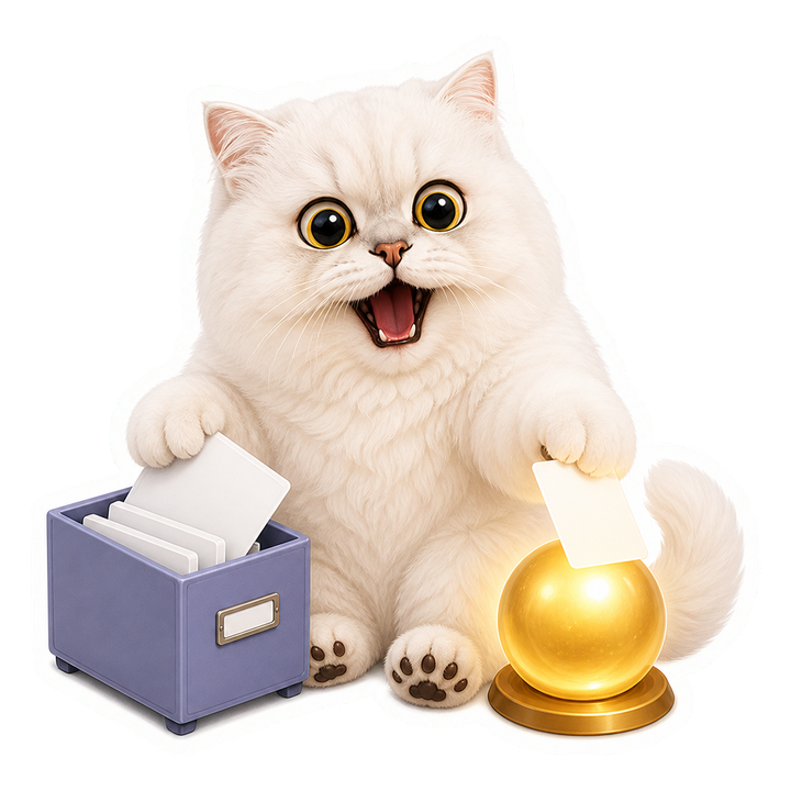 興奮大笑的 Mochi 貓老師從文件書庫取出資料並送往發光回答核心