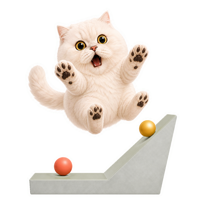 Mochi 貓老師驚喜躍過代表 ReLU 的綠色折角斜坡