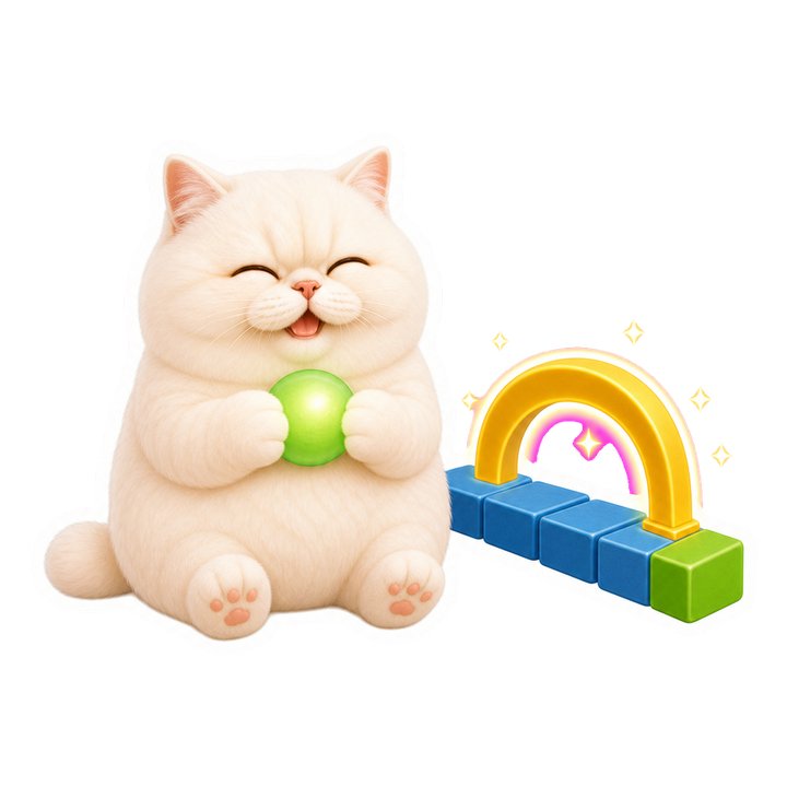 Mochi 貓老師安心抱著梯度球並展示順暢的捷徑