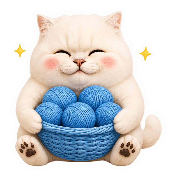 Mochi 貓老師開心抱緊同群藍色毛線球，示範群內凝聚