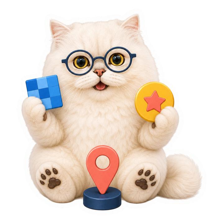 Mochi 貓老師拿著 patch、分類 token 與位置標記三個關鍵零件