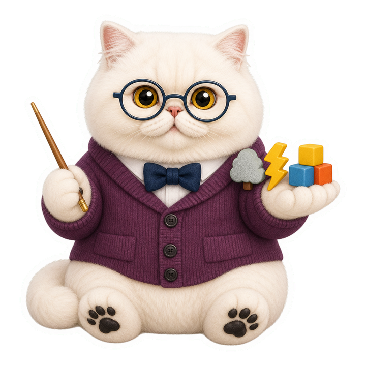 穿梅紫教授開襟衫的 Mochi 貓老師自信比較梯度提升模型家族