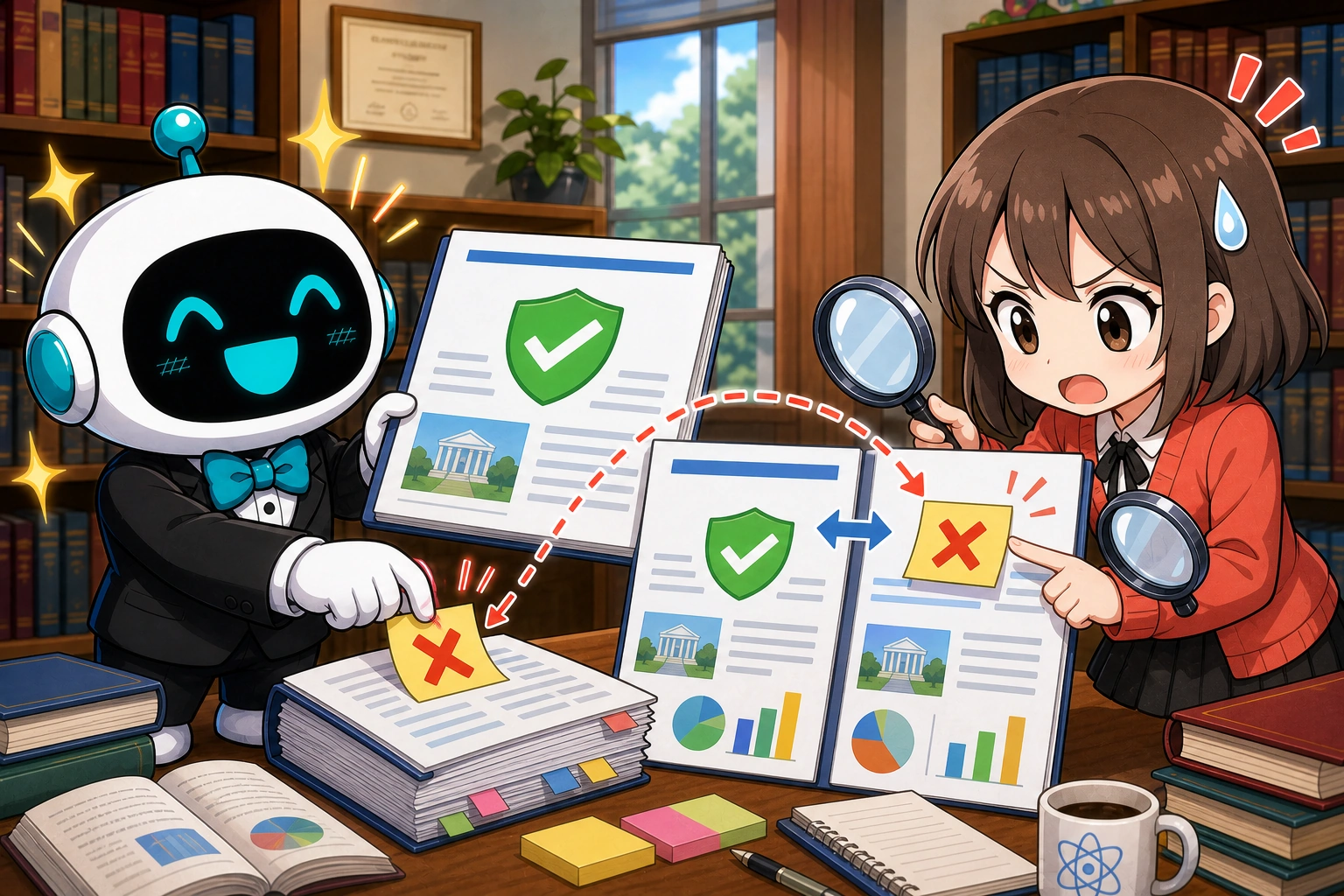 AI 拿著查證過的原始資料，卻偷偷把一張虛構便條塞進報告，被女孩對照抓包。